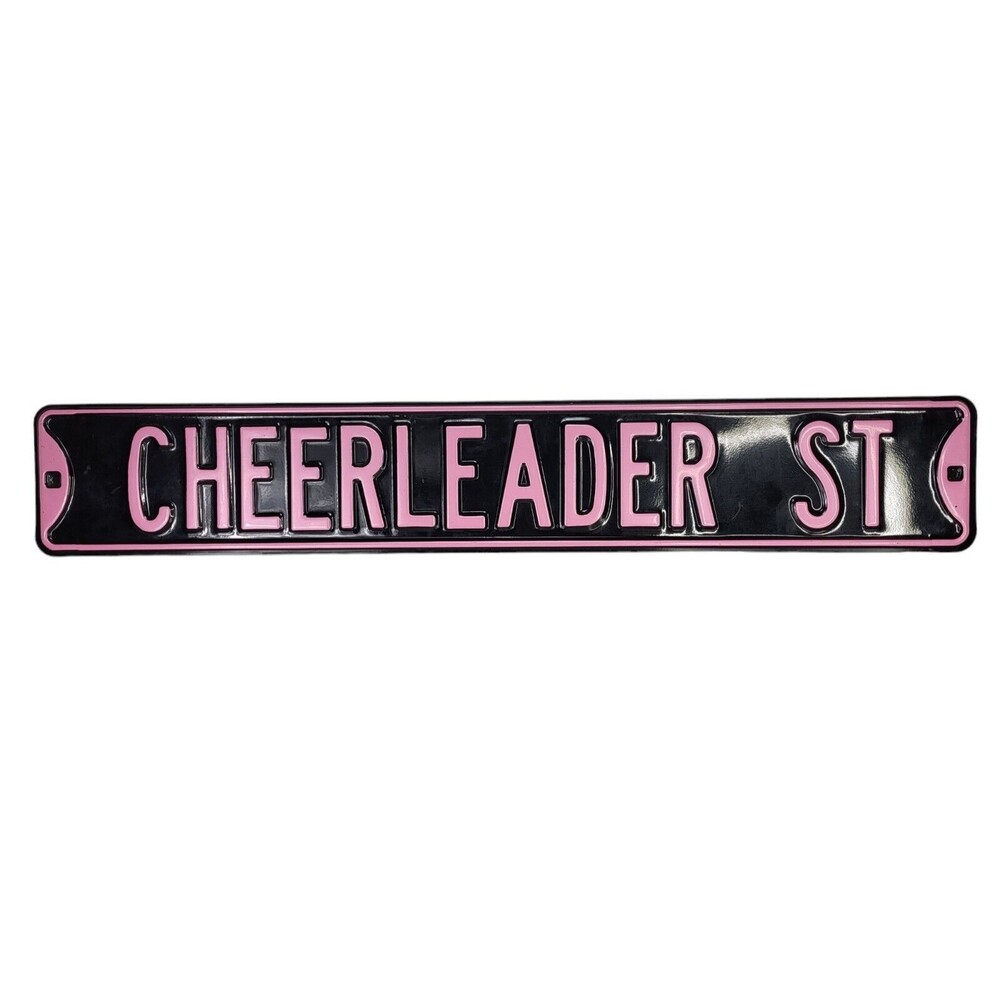 CHEERLEADER ST Black and Pink Metal Street Sign Wall Hanging Large